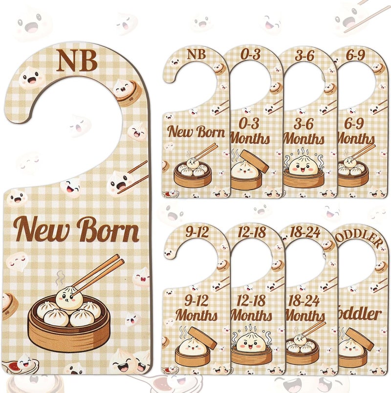 CORNER LACE Baby Closet Dividers 8PCS, Cute Dumpling Themed Wooden Double-Sided Clothes Size Hanger/Organizer from Newborn to Toddler for Nursery Decor Baby Shower Birthday Gender Reveal Party Gift - Image 1